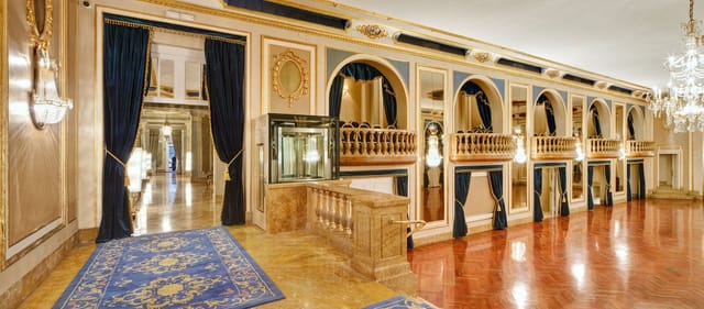 Elegant Salón Imperial ballroom foyer, historic event space in The Imperial Barcelona.