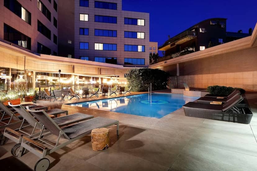 Hotel SB Icaria pool patio lounge for evening cocktail receptions and networking events.