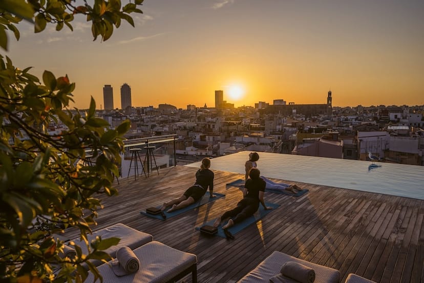 Grand Hotel Central rooftop terrace for luxury corporate incentive wellness event.