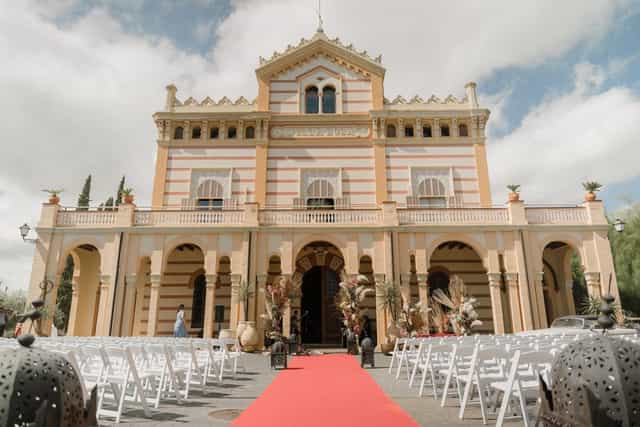 Columbus Hall outdoor ceremony with red carpet for luxury wedding or corporate event.