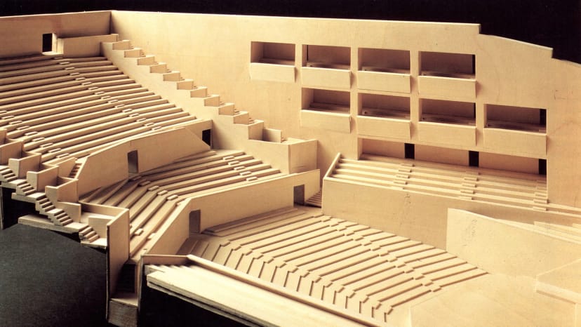 Scale model of Auditori L'illa foyer for plenary sessions and theater-style corporate events.