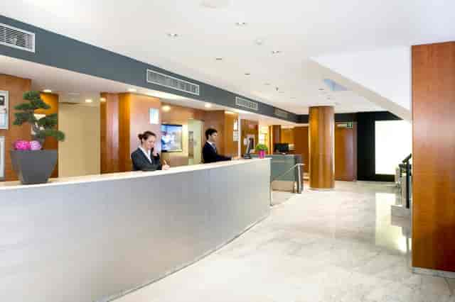 Tibidabo hotel reception area for group check-ins and corporate event registration in Barcelona.