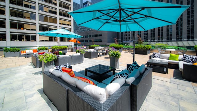 MINT Terrace lounge with modular seating for corporate networking and cocktail events.
