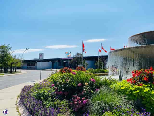 Better Living Centre exterior with flags, perfect for regional conventions and trade events.