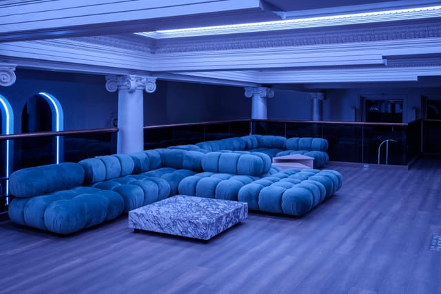 VIP Sapphire Lounge Toronto: Sophisticated blue lighting for networking events and receptions.
