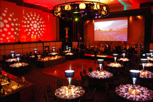 Eglinton Grand ballroom with LED-lit walls, ideal for immersive wedding and corporate event design.