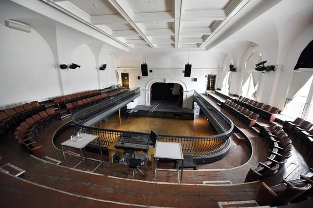 Main Hall theater layout for panel discussions and corporate events at The Great Hall.