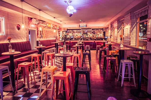 Vibrant event space at Simmons|Old Street, perfect for networking receptions and gatherings.