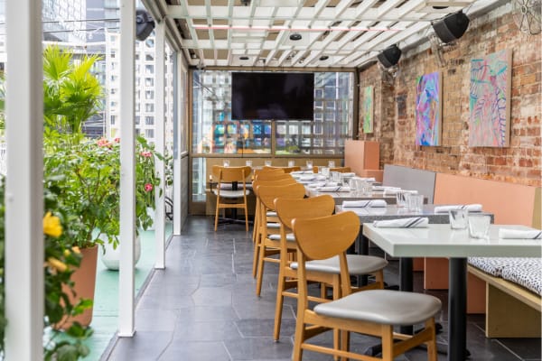 Industrial terrace at The Drake Hotel for corporate luncheons and private event spaces.