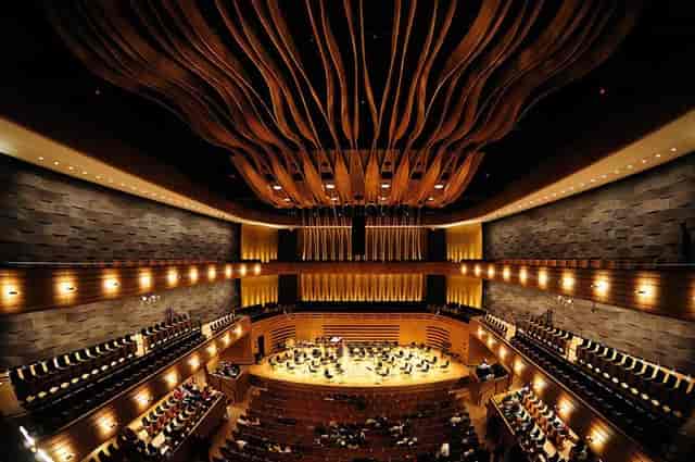Temerty Theatre at Koerner Hall featuring acoustic wood design, ideal for keynote and gala events.