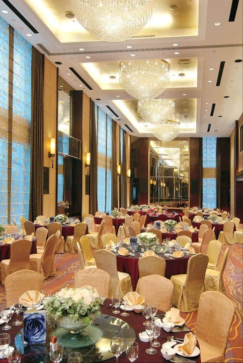 Pan Pacific Toronto ballroom with grand chandeliers for luxury gala and wedding event venues.