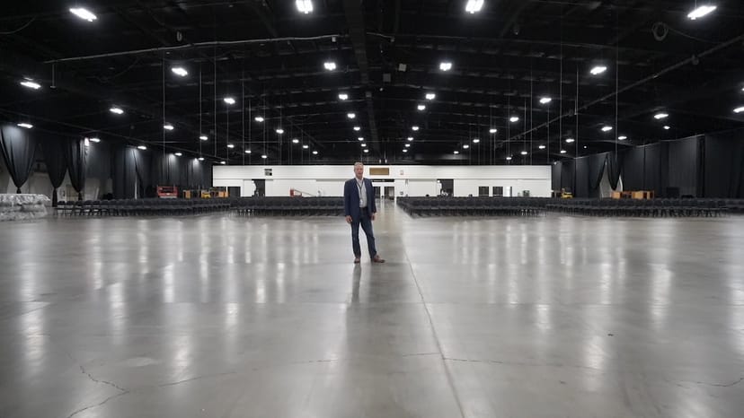 Large industrial exhibition space at The International Centre for trade shows and conferences.