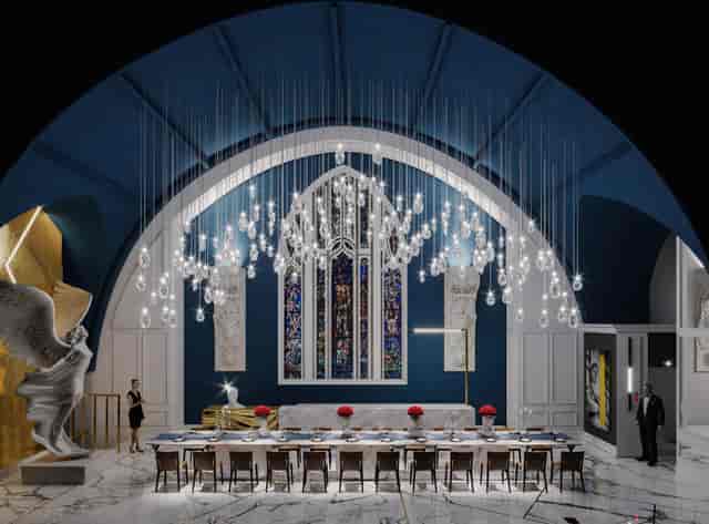 Imperial Toronto luxury restaurant with bespoke chandelier for upscale gala and corporate events.