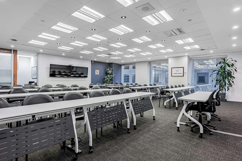 Classroom-style training room at The Rostie Group for corporate workshops and seminars.