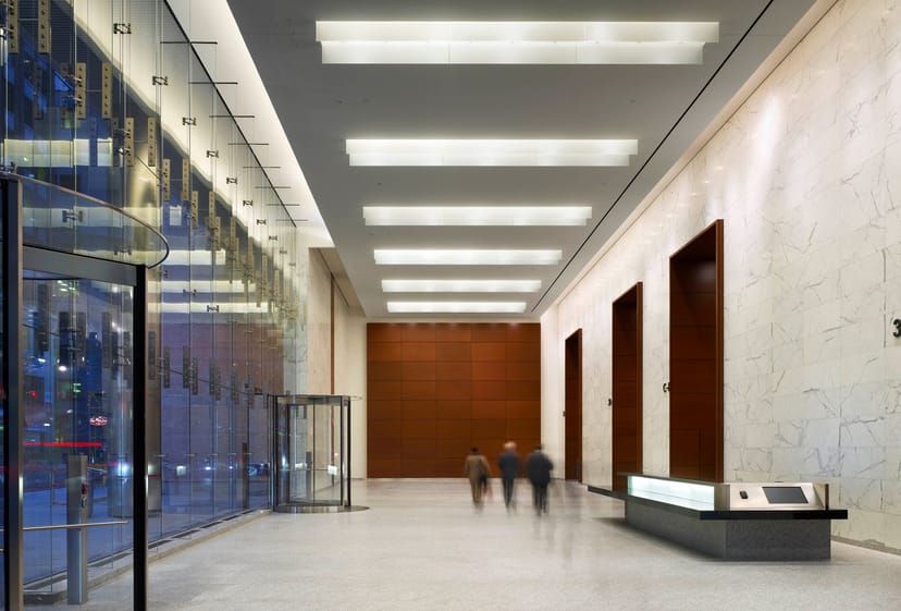 Luxury corporate lobby at Bay Adelaide Centre for professional event registration and VIP reception.