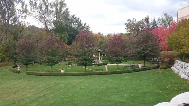 Outdoor wedding ceremony at Ascot Parc Event Centre with elegant landscaping.