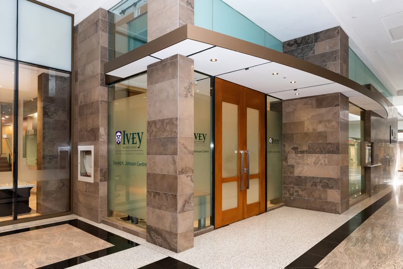 Ivey Donald K. Johnson Centre entrance, professional venue for corporate meetings and conferences.
