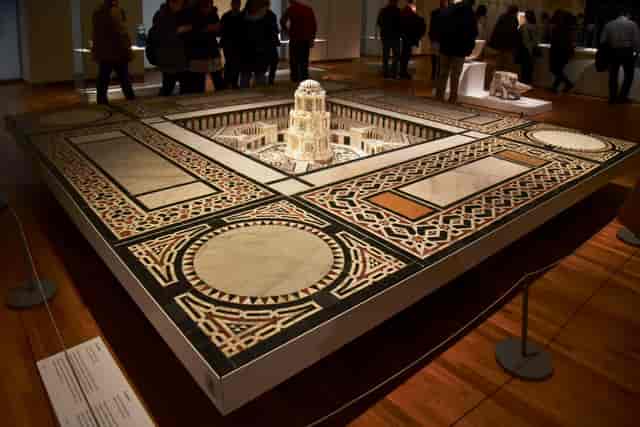 Architectural model display at Aga Khan Museum exhibition for event crowd management.
