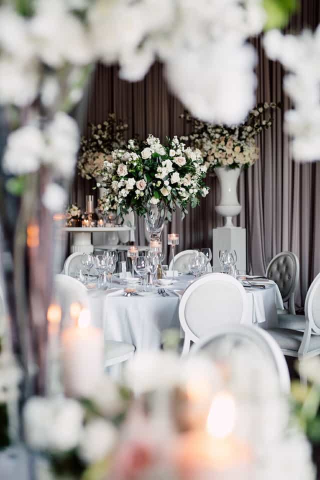 The Arlington Estate East Wing formal tablescape for luxury wedding or gala.