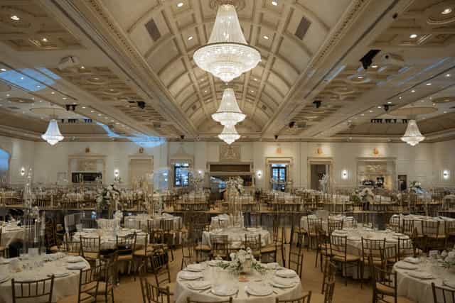 Château Le Jardin ballroom with vaulted ceiling, ideal for luxury wedding and formal gala events.