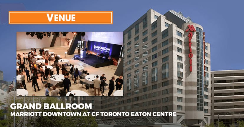 Marriott Downtown Toronto ballroom conference setup with stage for professional business events.