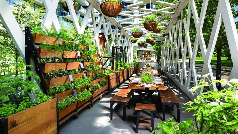 Biophilic Garden Pavilion at 1 Hotel Toronto for farm-to-table dining and corporate events.
