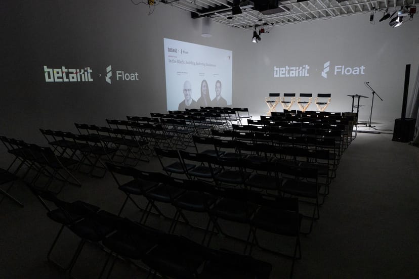 Bitmap fireside chat at StartWell featuring projection mapping for professional event branding.