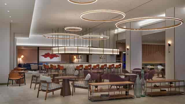 Hilton Toronto Airport hotel event space with lounge seating for networking receptions.