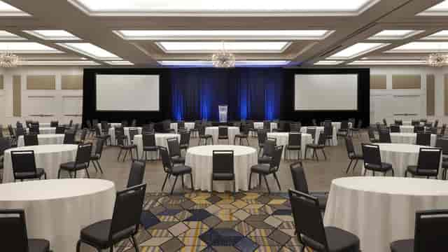Cabaret-style ballroom at Sheraton Parkway Toronto for corporate events and professional conferences.
