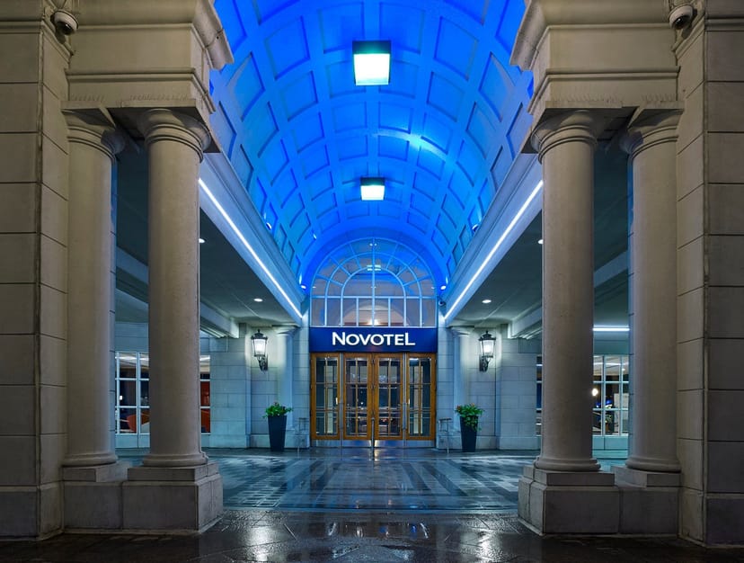Norman Jewison Cinema entrance with blue lighting, perfect for VIP corporate events and gala galas.