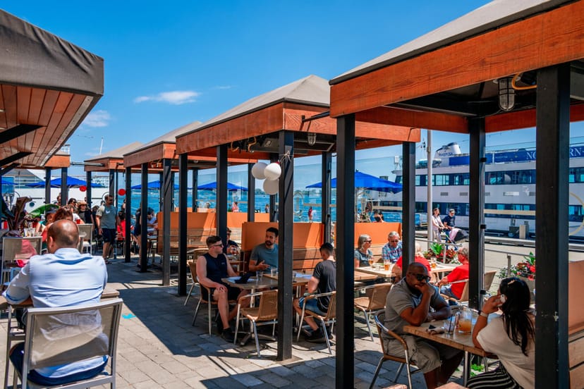 Outdoor waterfront terrace at The Quay for corporate networking and incentive dining events.