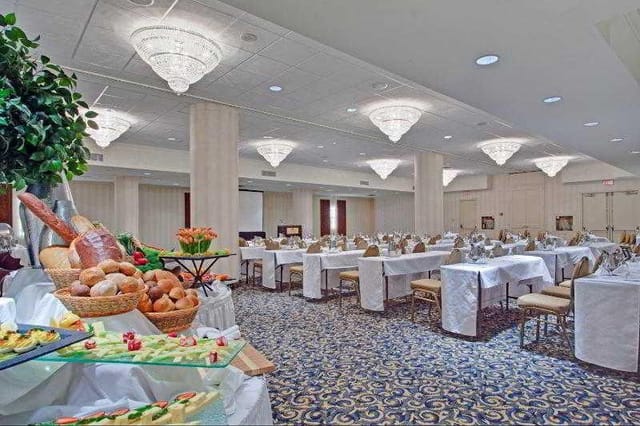 Crowne Plaza Toronto Airport ballroom featuring elegant chandeliers for conference and event rental.
