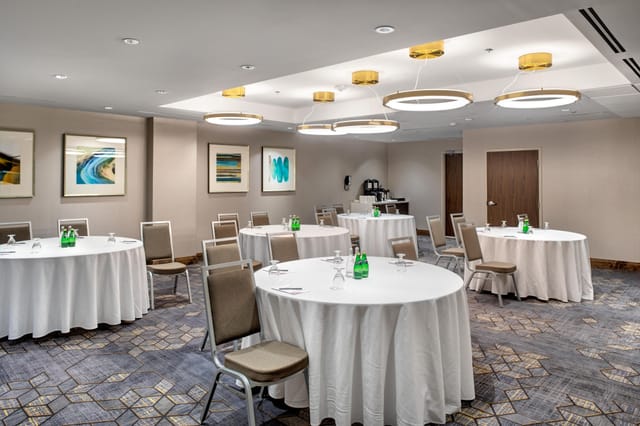 Crowne Plaza Toronto Airport banquet room set for collaborative workshops or business meetings.