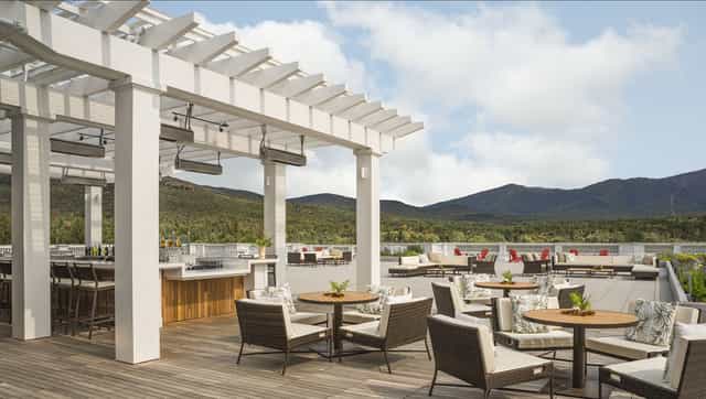Stickney's outdoor lounge with mountain views for corporate events and cocktail receptions.