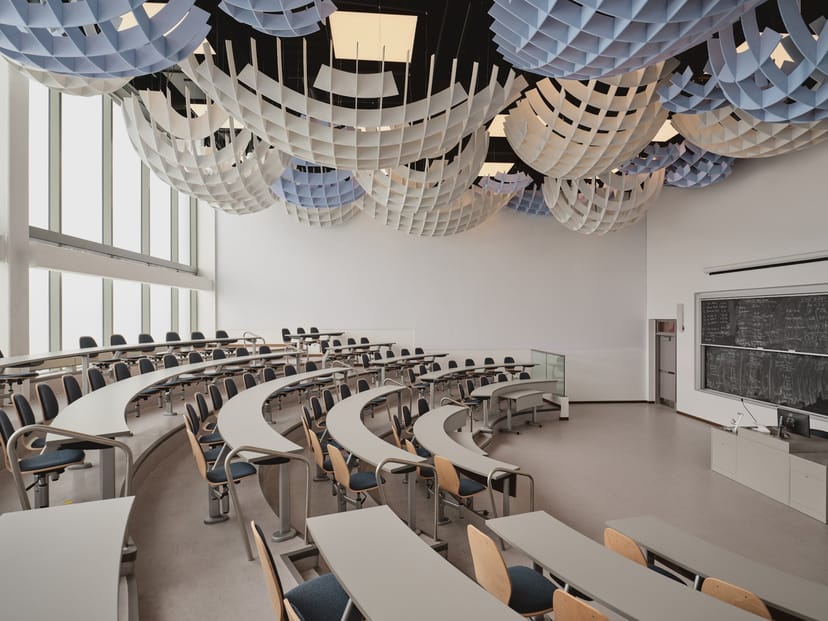 Arrow Innovation Hall lecture theater: tiered seating for technical presentations and corporate events.