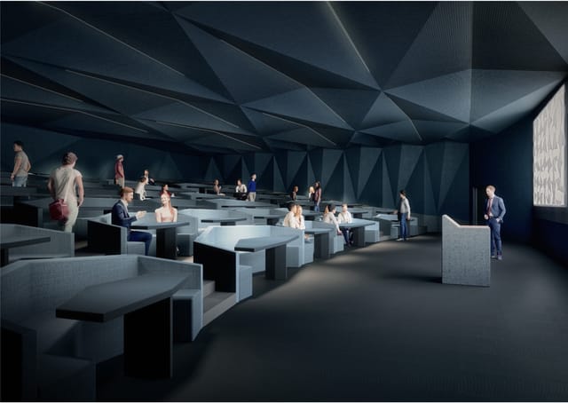 Arrow Innovation Hall tiered amphitheater for collaborative corporate events and presentations.