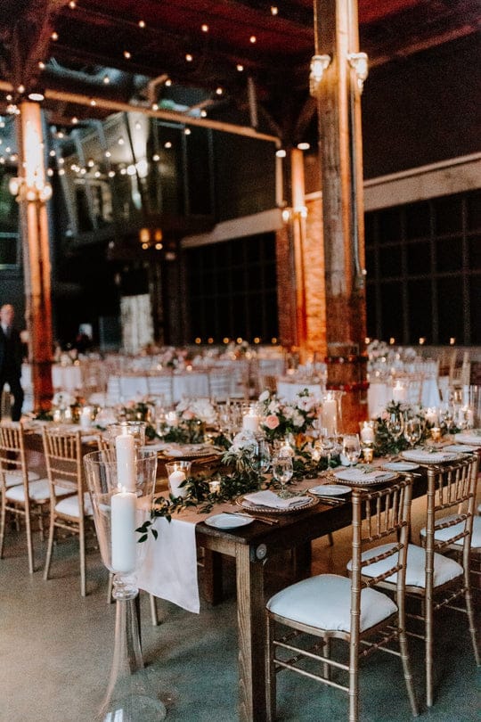 Pilsner Hall industrial-chic venue with exposed brick for formal banquet wedding and gala events.