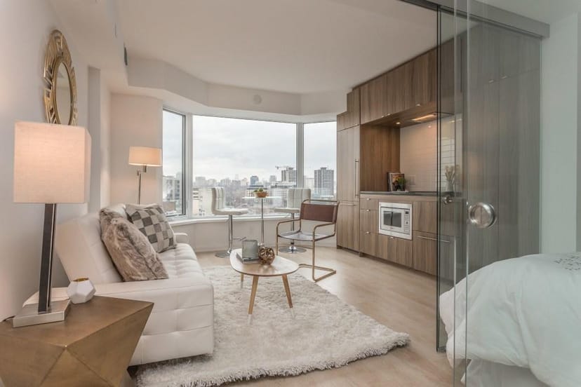 Luxury Yorkville executive suite with kitchenette for private meetings and VIP speaker hospitality.