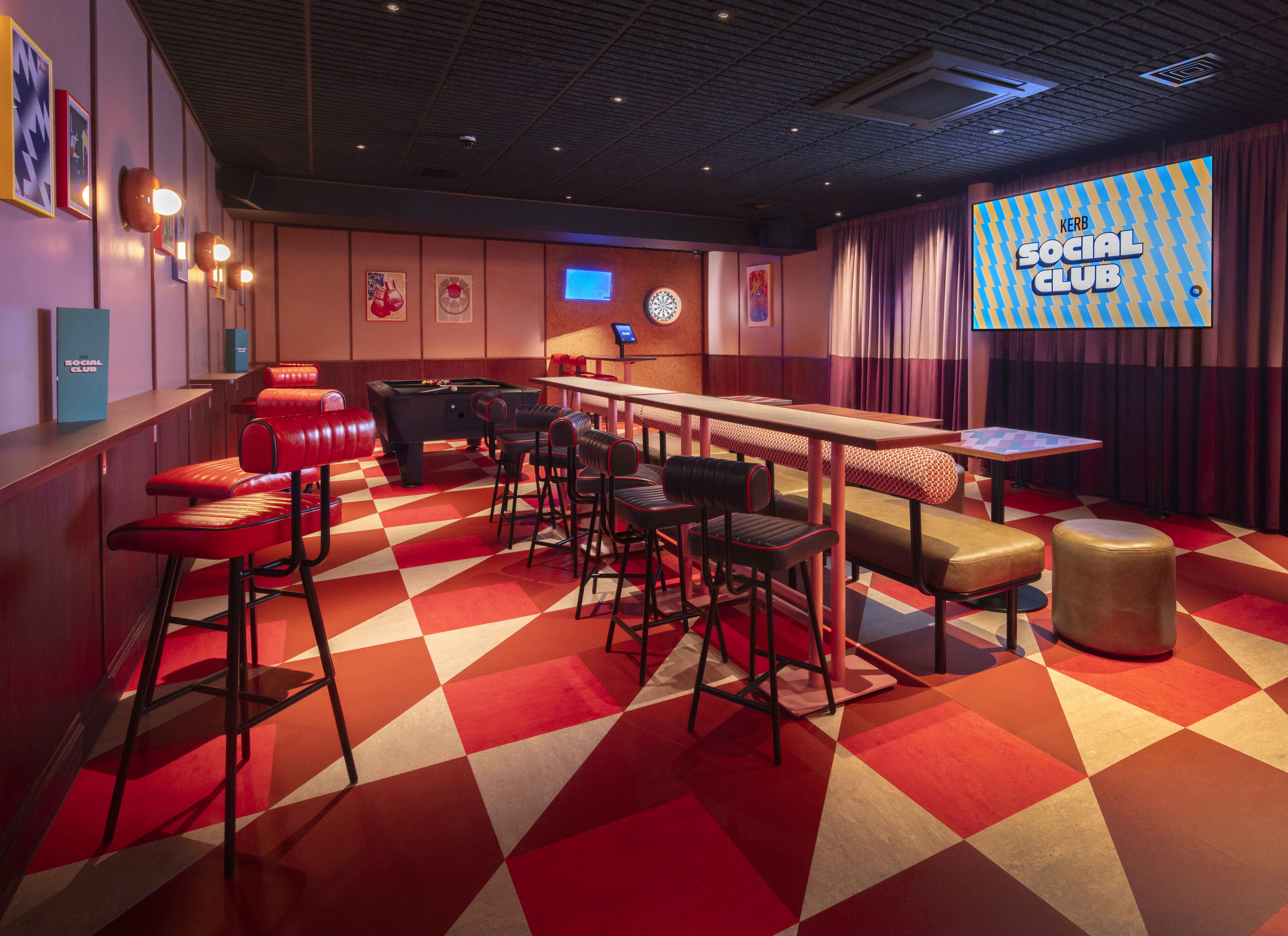 Modern event space with stylish décor for casual gatherings and networking at KERB Social Club.
