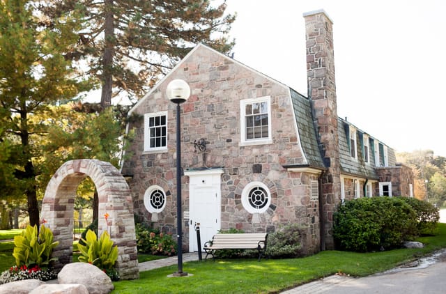 Historic stone conference center at Estates of Sunnybrook, boutique wedding and retreat venue.