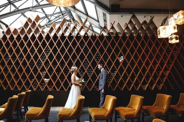 Geometric feature wall at Patio in Jump, ideal for premium wedding and event photography.
