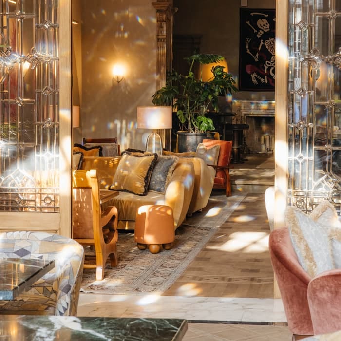 Soho House Mexico City Drawing Room with luxurious seating for VIP networking and breakout events.