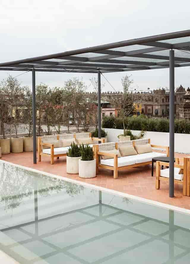 Circulo Mexicano rooftop pool terrace for luxury networking events and VIP executive retreats.