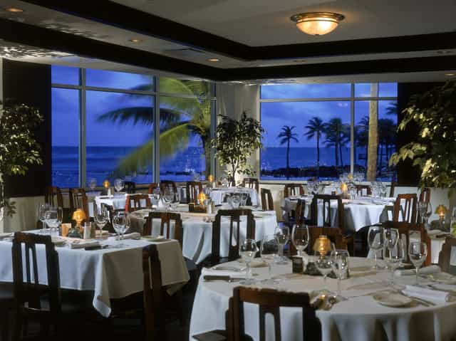 Morton's Steakhouse floor-to-ceiling windows for upscale corporate events and banquet receptions.