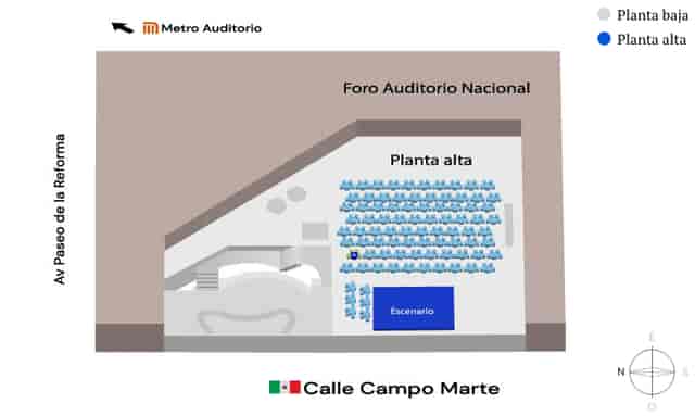 Theater-style seating floor plan at Lunario Auditorio Nacional for event venue planning.