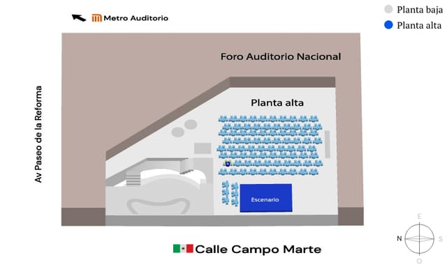 Theater-style seating floor plan at Lunario Auditorio Nacional for event venue planning.