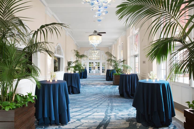 Del Prado Hall at The Don CeSar with cocktail rounds for networking events and corporate receptions.