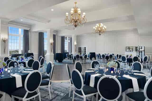 Elegant Don Lounge ballroom with chandeliers for luxury gala and formal dinner events.