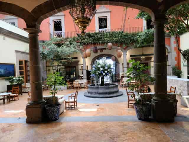 Historic courtyard at Hacienda de los Morales, ideal for high-end corporate events and receptions.