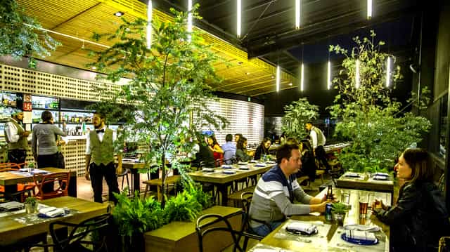 Rooftop event space in Balmori Roma with biophilic design for corporate mixers and networking.